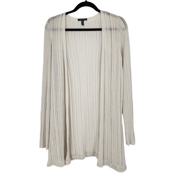 Eileen Fisher Womens Bone Linear 100% Tencel Long Open Sleek Cardigan Size Small - Picture 1 of 4